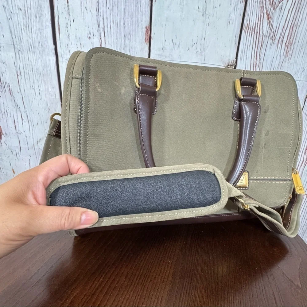Diane Von Furstenberg Olive Green Tweed and Brown leather WoMen's Train case Bag